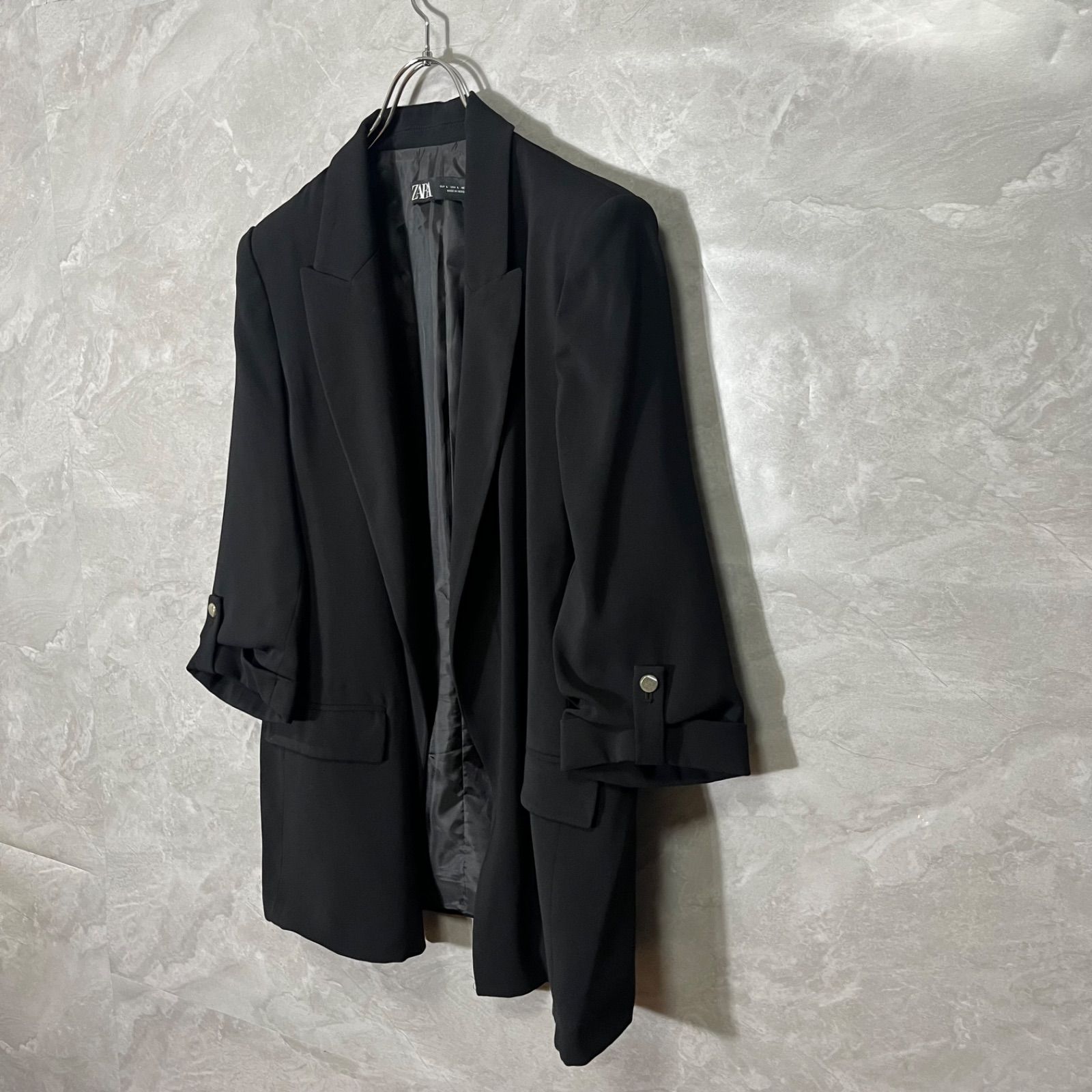 ZARA ザラ ロールアップ スリーブ ブレザー テーラード ジャケット 黒 