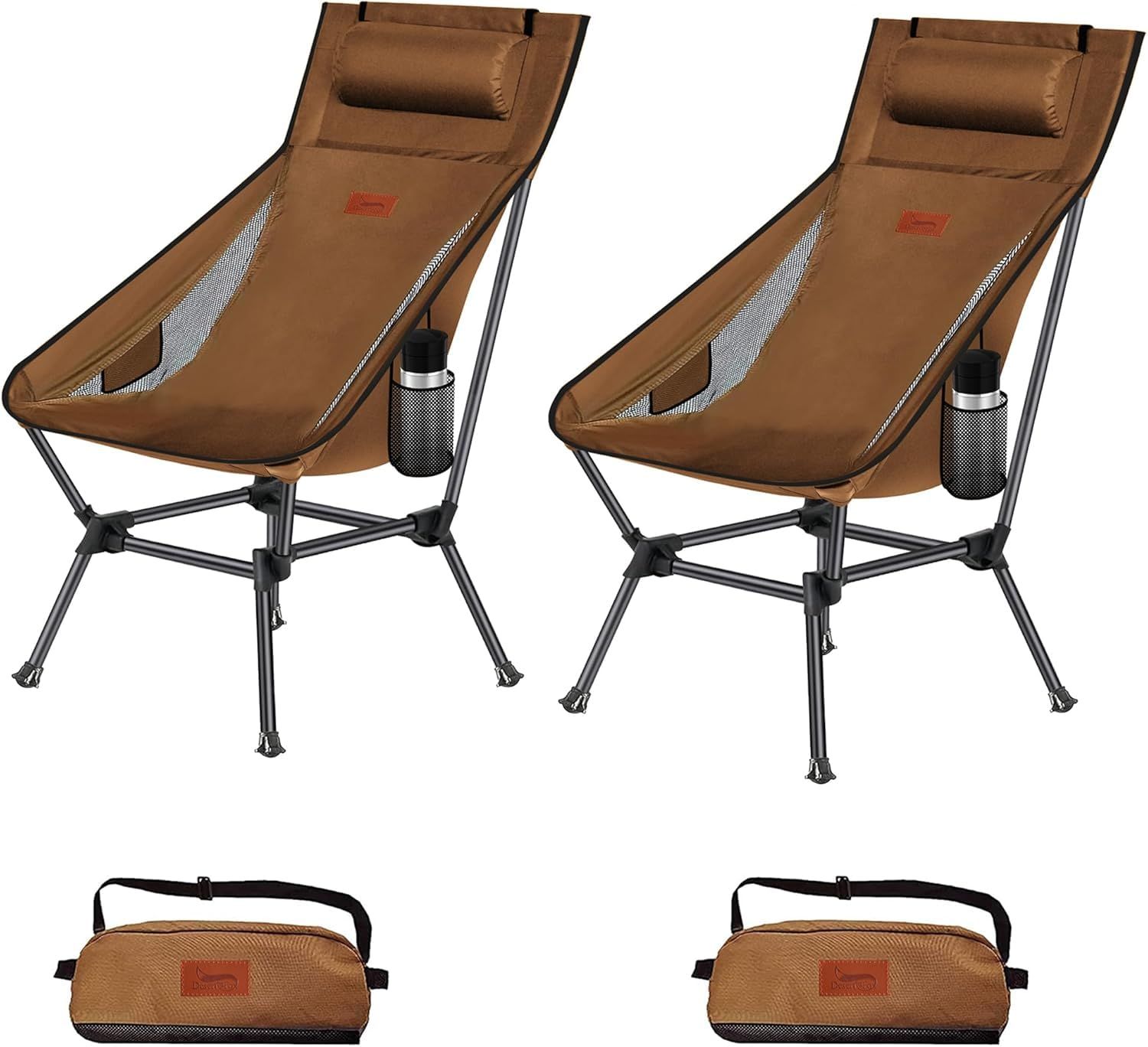DesertFox アウトドアチェア 2WAY キャンプ椅子 ローチェア 枕付き 軽量 ハイバック 単品/セット【独自開発のカップホルダー】 耐荷重150kg コンパクト イス ロータイプ 収納袋付属 携帯便利 STG0098XB (2, ブ 26454ec5