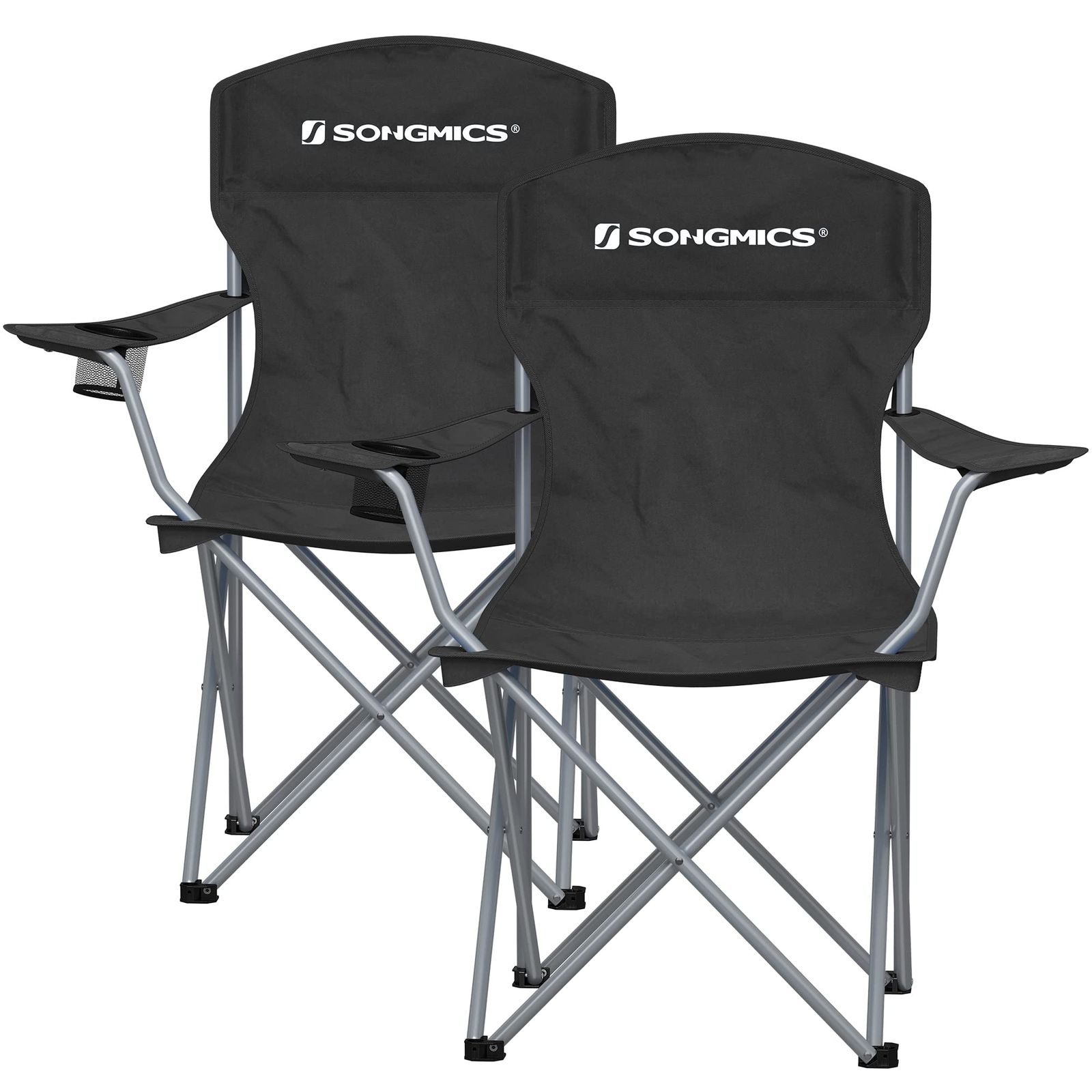 SONGMICS アウトドアチェア 2脚セット 耐荷重150kg ハイバック 軽量 コンパクト キャンプ椅子 折り畳み式 持ち運びやすい 収納ケース付 ブラック 防水 アウトドア椅子 お釣り 運動会 GCB08BK 3f9641bf