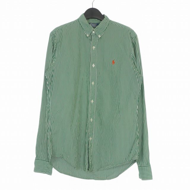 ポロ バイ ラルフローレン Polo by Ralph Lauren ポニー刺繍 ボタンダウン ロングスリーブシャツ 長袖 M ストライプ グリーン 緑