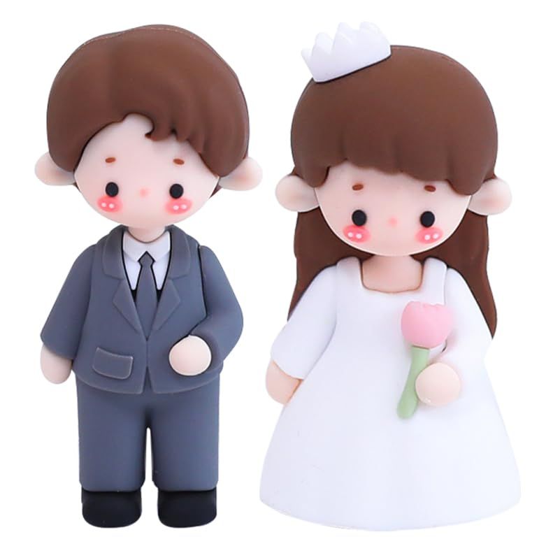 OUNONA 2個セット ウェディング 新郎新婦置物 結婚式飾り 手作り