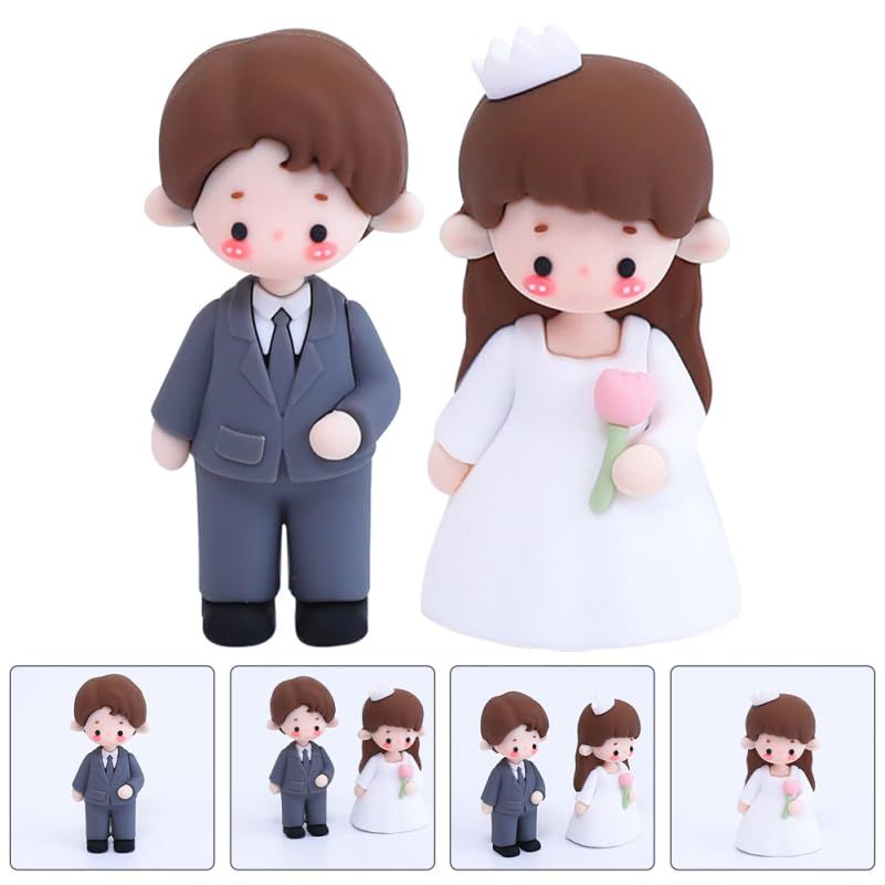 ウェディング人形　新郎新婦　陶器　人形　作家物　手作り OUNONA 2個セット ウェディング 新郎新婦置物 結婚式飾り 手作り