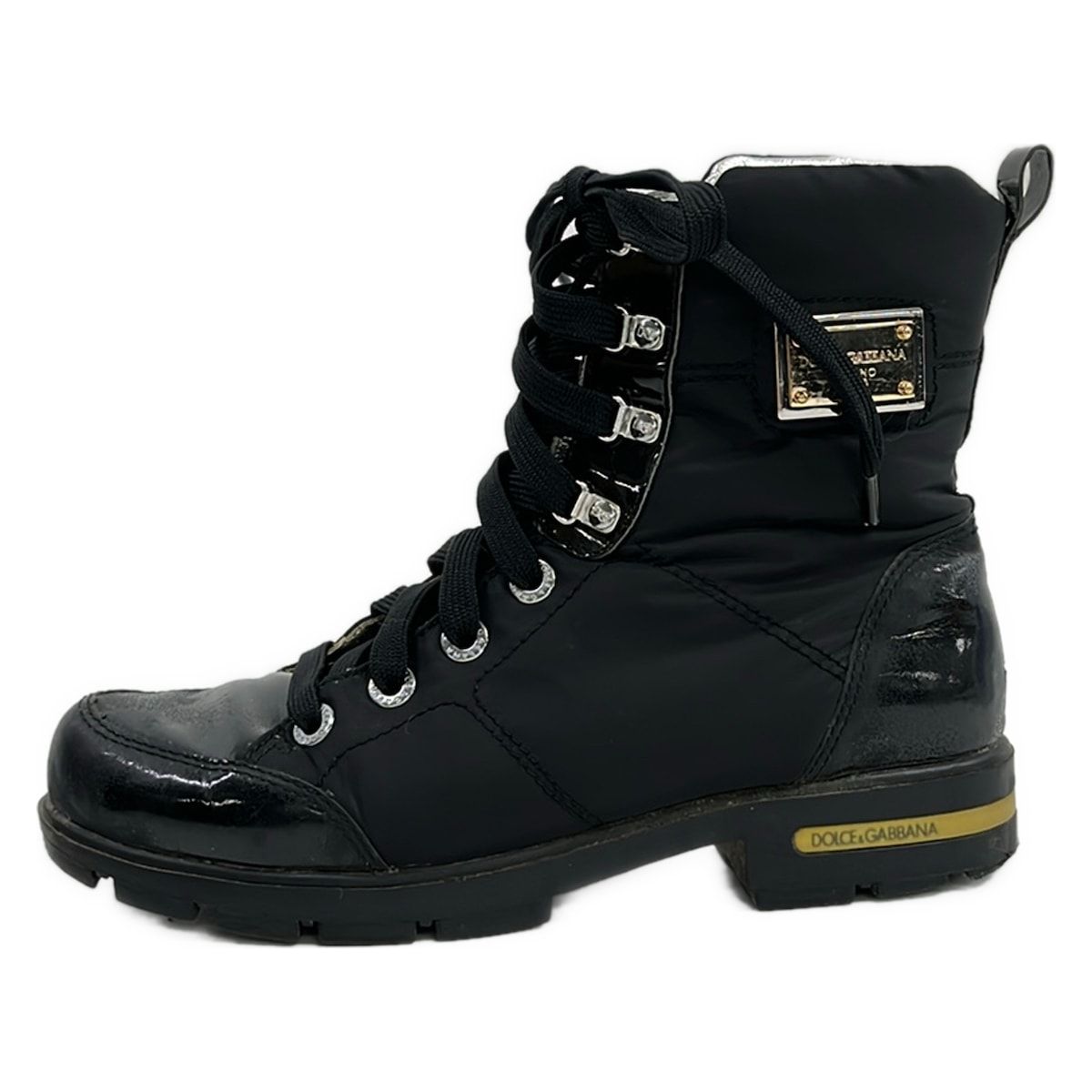 DOLCE&GABBANA(ドルチェアンドガッバーナ) ショートブーツ 36.5 レディース - 黒 レースアップ/インソール取外し可 レザー