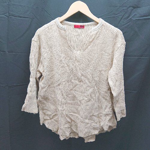 ◇ RED CHOP WORKS Vネック ケーブル ワッフル シンプル 長袖 ロングTシャツ サイズ38 クリーム系 レディース E 【1303160002112】