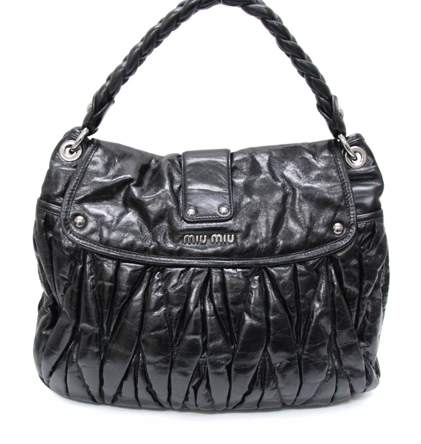 美品 ミュウミュウ miumiu マテラッセ 2WAYバッグ レザー 黒 SV金具 