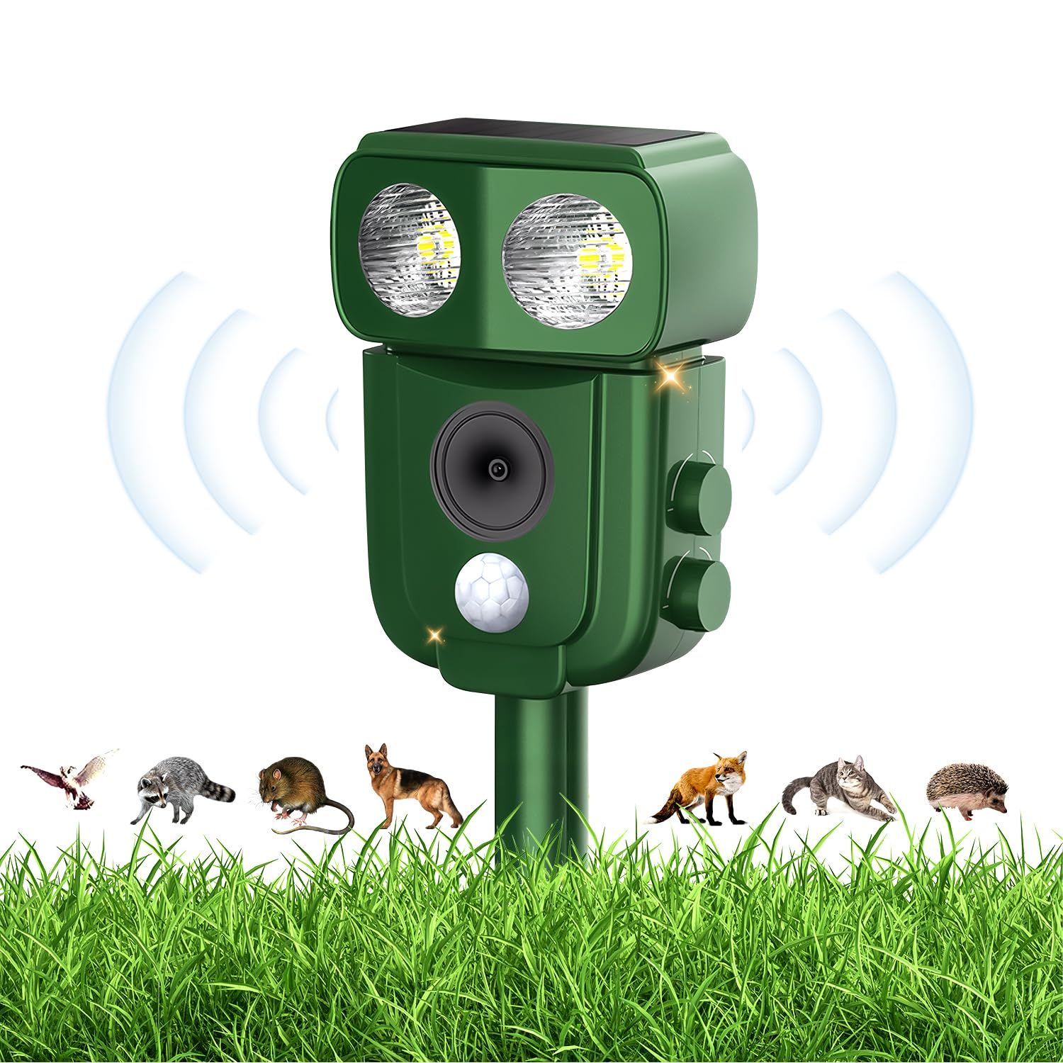 ?Elnicec 害獣対策器 超音波 【2026アップグレード版】 害獣撃退 猫よけ 鳥よけ 犬よけ ネズミ除け 3000mAh大容量 超長待機 USB充電＆ソーラー充電 IP68防水 感度調節可 5つ撃退モード 10m感知範囲 赤外線センサ ce3a5799