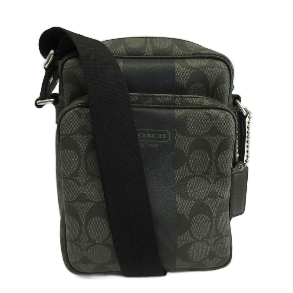 コーチ COACH ヘリテージ ストライプ シグネチャー ショルダーバッグ PVC レザー ロゴ 黒 ブラック F70589 /XZ ■GY18