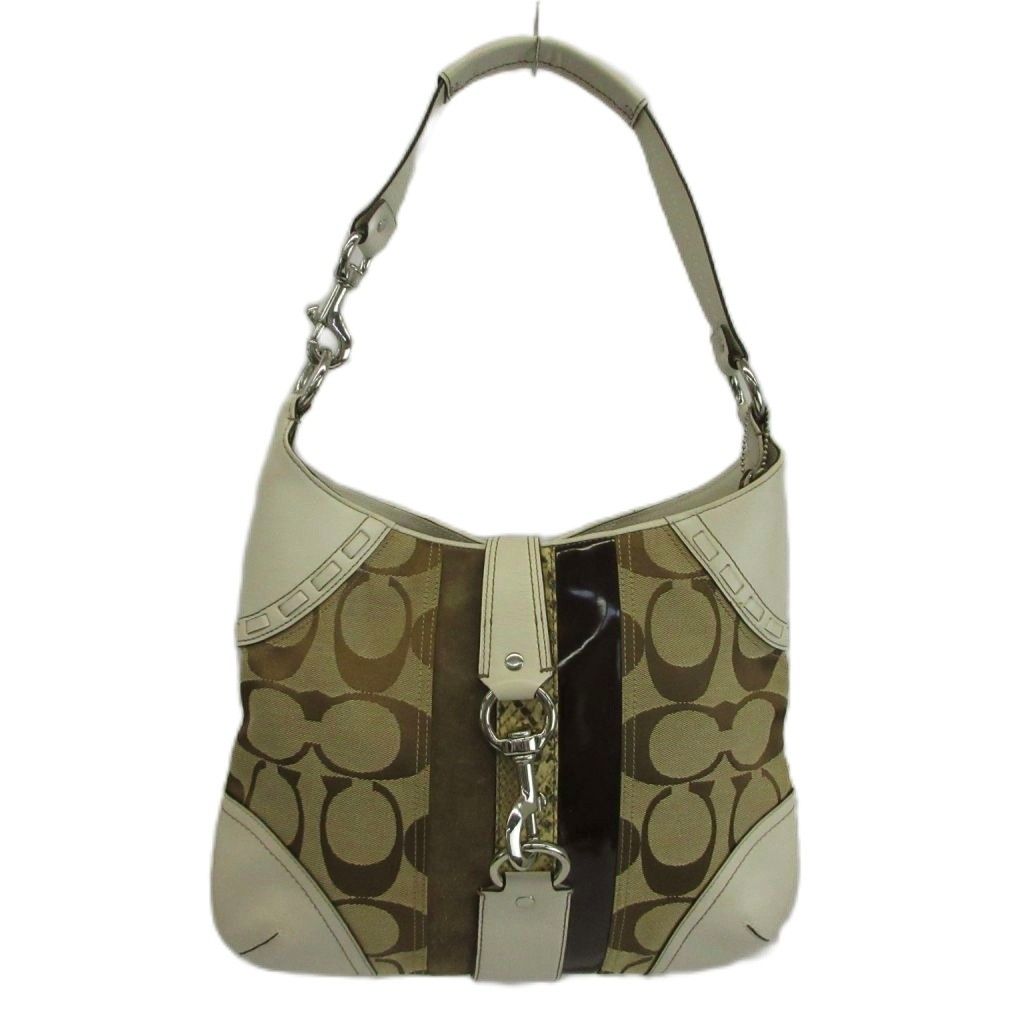 コーチ COACH ハンプトンズ ホーボー バッグ Hamptons Hobo Bag トートバッグ ワンショルダー キャンバス レザー スエード パイソン シグネチャー ベージュ 白 ホワイト 10260 /XZ ■GY18