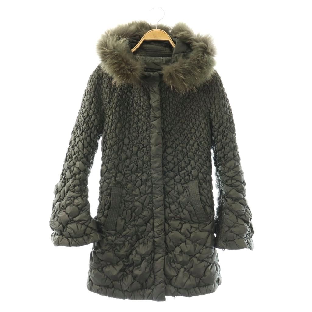 エルマンノ シェルヴィーノ ERMANNO SCERVINO ダウンコート アウター ジャガード 36 フェイクファー ダークグリーン /CX ■GY