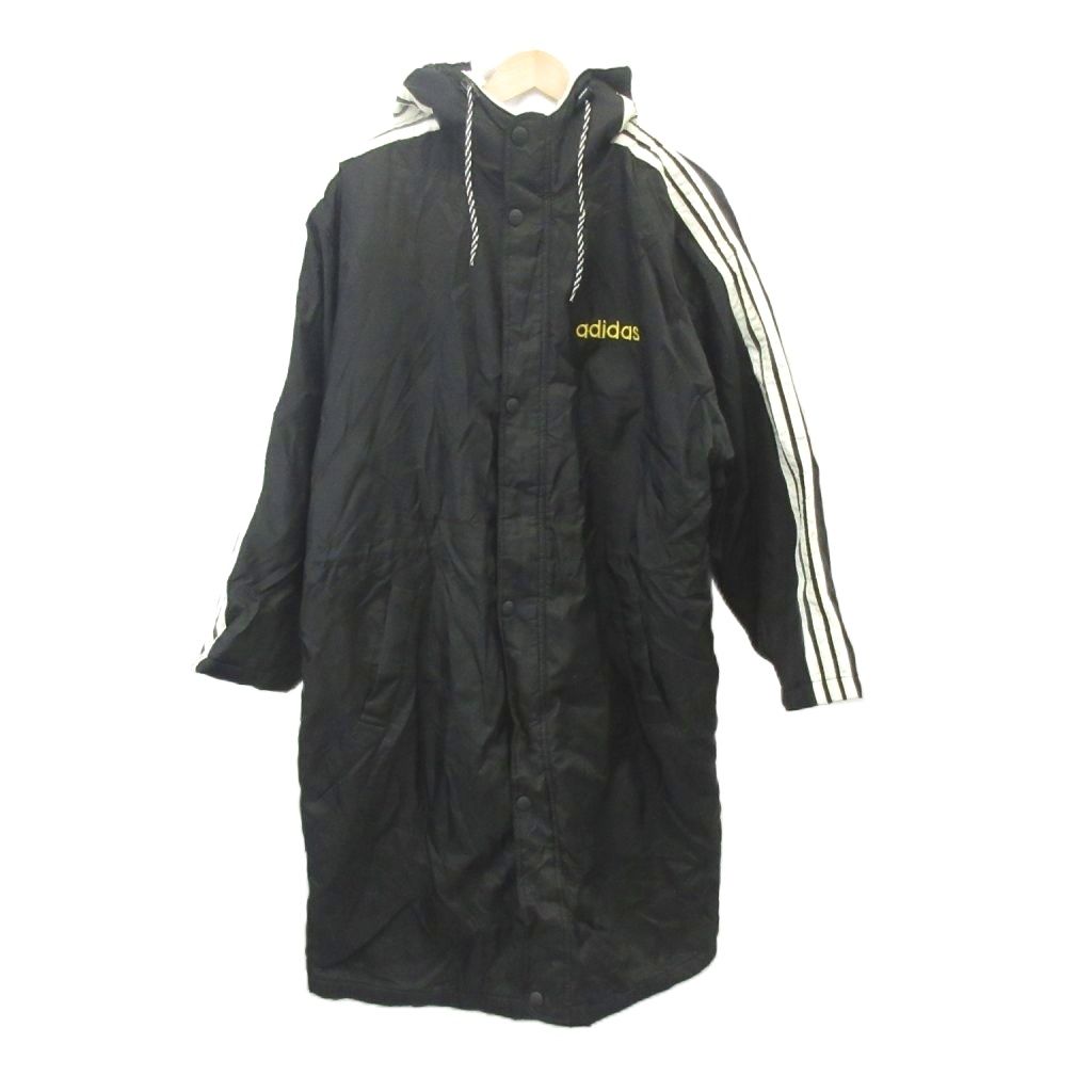 アディダス adidas ジャケット 上着 ウィンドブレーカー 黒 ブラック フード付き ロング丈 長袖 裏起毛 /MD ■GY99