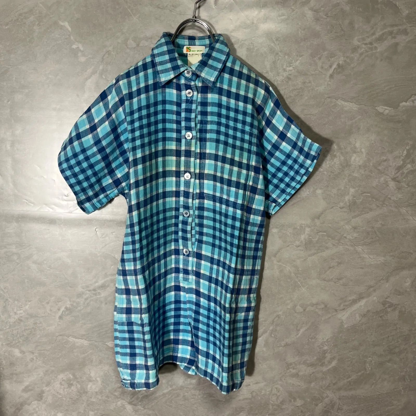 ISSEY SPORT イッセイミヤケ スポーツ チェック 水色 ロンパース オールインワン ジャンプスーツ