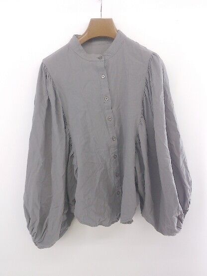 ◇ ◎ apres jour mignon ノーカラー 長袖 シャツ ブラウス サイズF グレー レディース E 【1303240000526】
