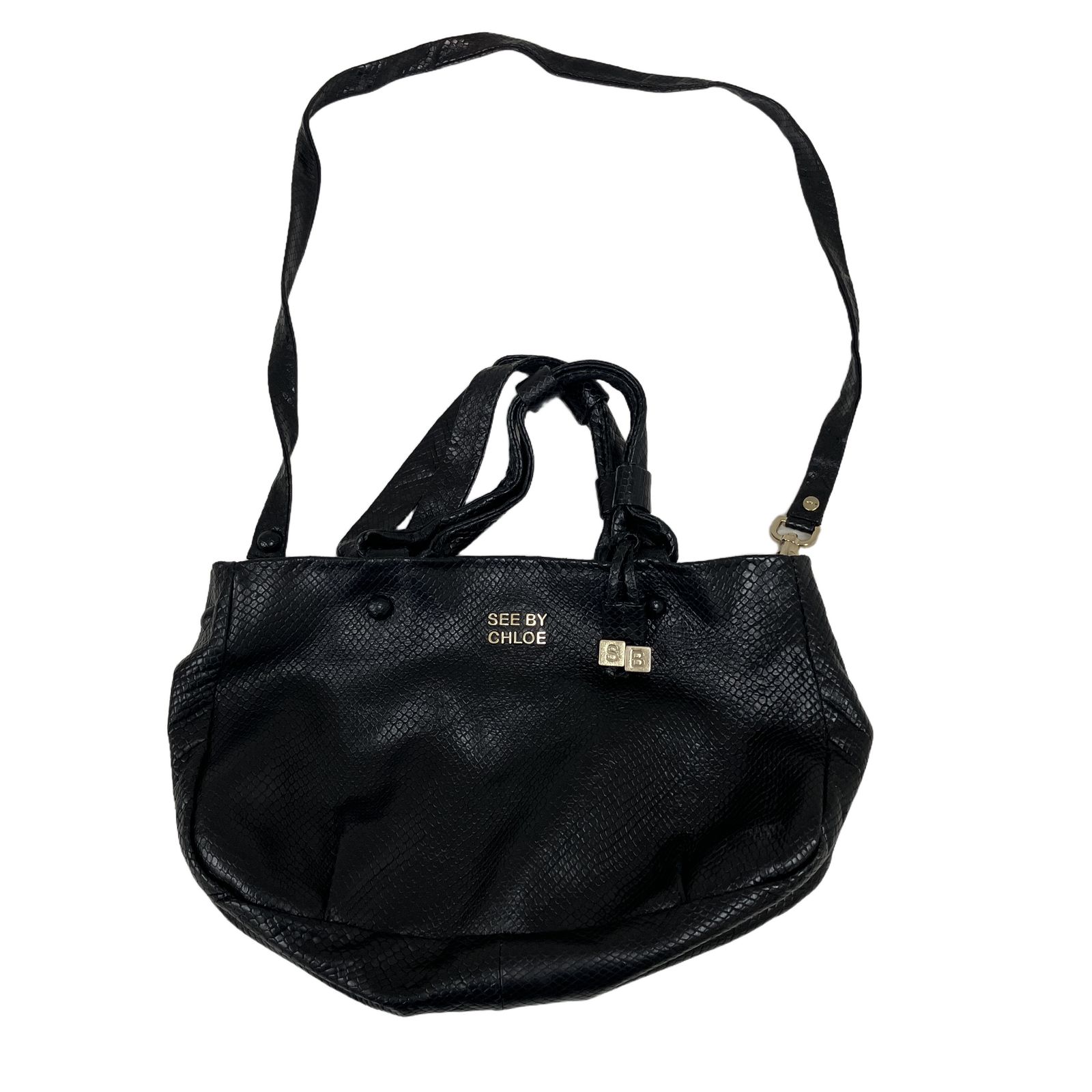 See By Chloe シーバイクロエ パイソン風 2WAY レザートートバッグ レディース ブラック 中古 O11173262