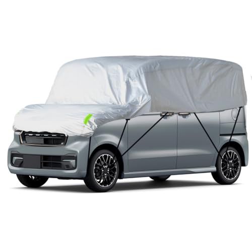 LINFEN 車カバー ハーフ ボディカバー カーカバー 落ち葉 鳥フン対策 裏側起毛素材で、スパンレース綿 防水防塵日焼け防止 四季対応 (軽自動車用-QZ(450cm))kk 5ba0513a