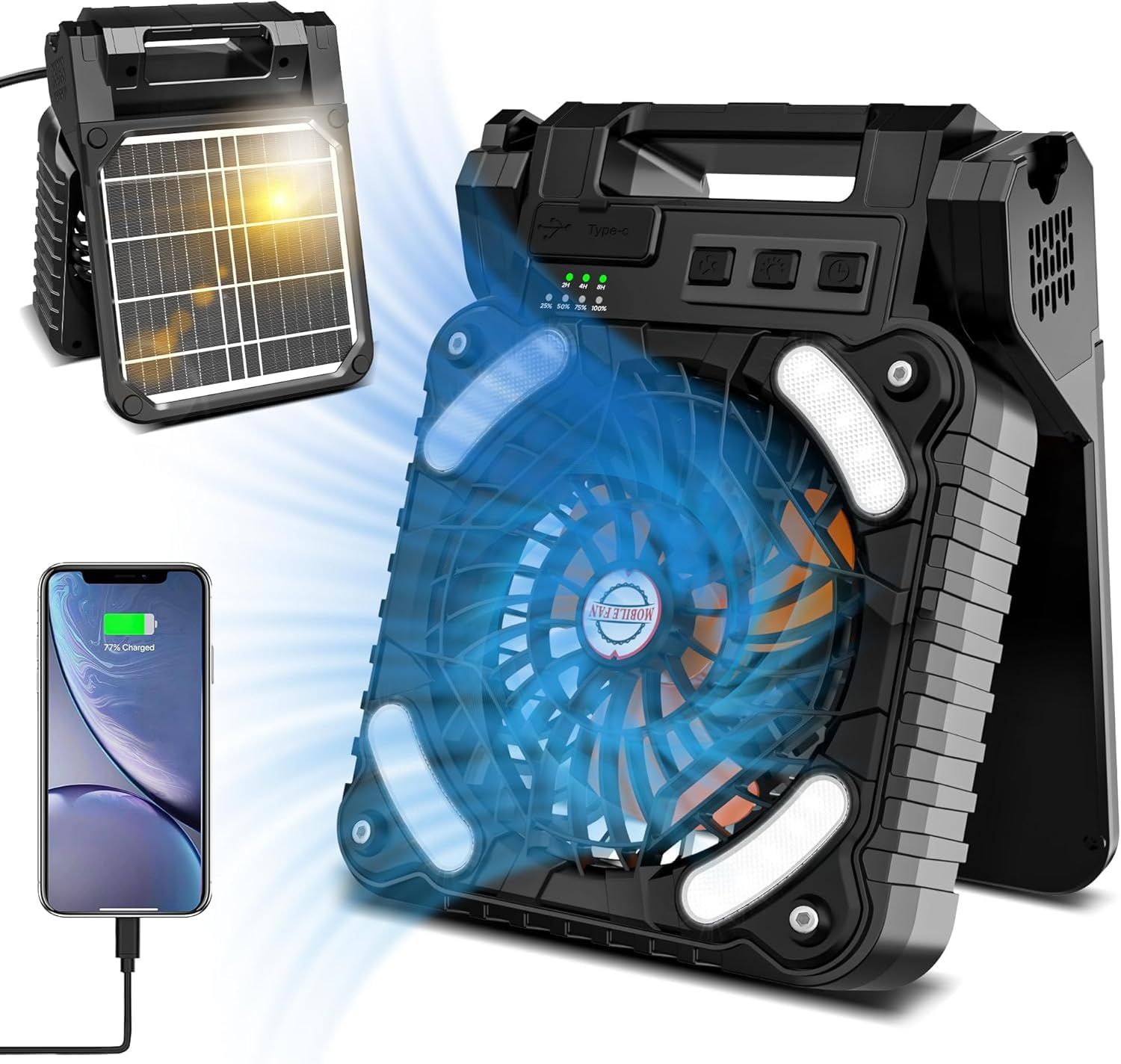 キャンプ 扇風機 ソーラー扇風機 7800mAh 大容量 ソーラーパネル キャンプ用品 Type-C充電 タイマー機能 風量4段階調節 LED輝度3段階調節 機能 車中泊 防災 ライト アウトドア携帯キャンプ用品/応急 防災 停電用 日本語説 b6be5755