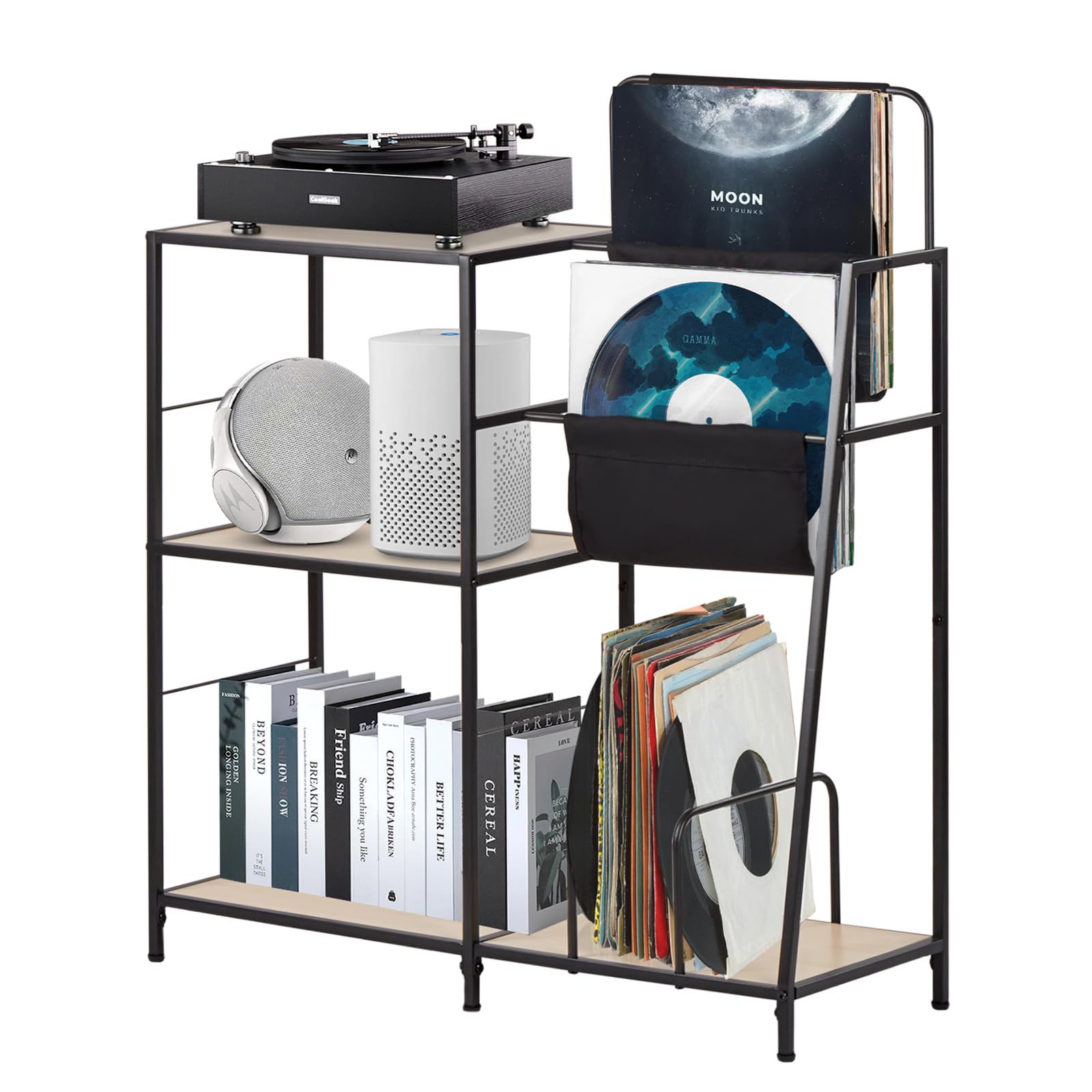 レコードラック レコード棚 レコード台 オープンシェルフ 幅80.7*奥行29.5*高さ95cm 壁掛け 収納ラック メディアラック レコードスタンド 棚 おしゃれ 大容量 CD/DVD 小物收? 木製 耐荷重 頑丈 シェルフ オープンラック b6d63533