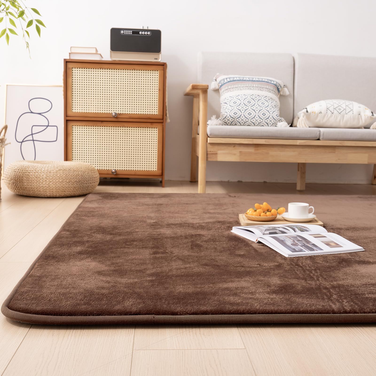 HOMFINE カーペット ラグ 高反発 極厚25mm 185×240cm 約3畳 ラグマット クッションラグ 防音 厚手 抗菌・防ダニ加工 防臭 もちもち ふわっと手触り おしゃれ モカブラウンY 088a4104