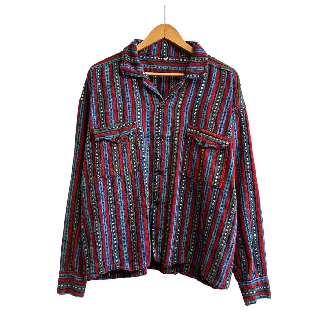 ~90s unknown エスニックシャツ オープンカラーシャツ ストライプ SIZE L NO.T483