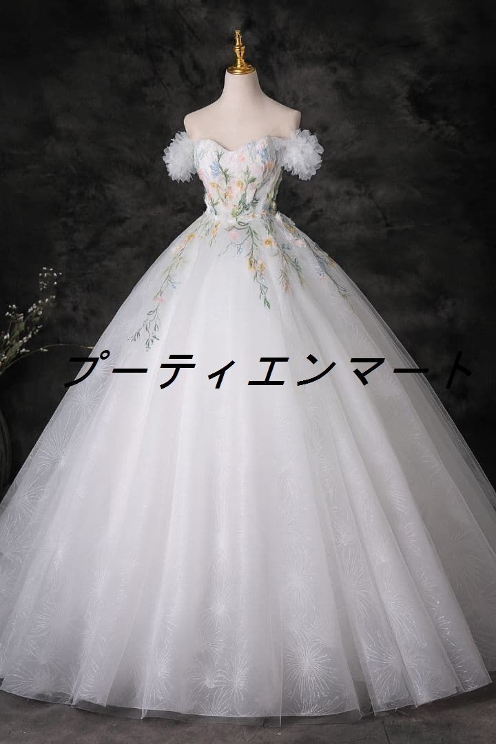 新品 花の楽園に舞い降りたような 可憐で幻想的なホワイトプリンセスドレスvs516