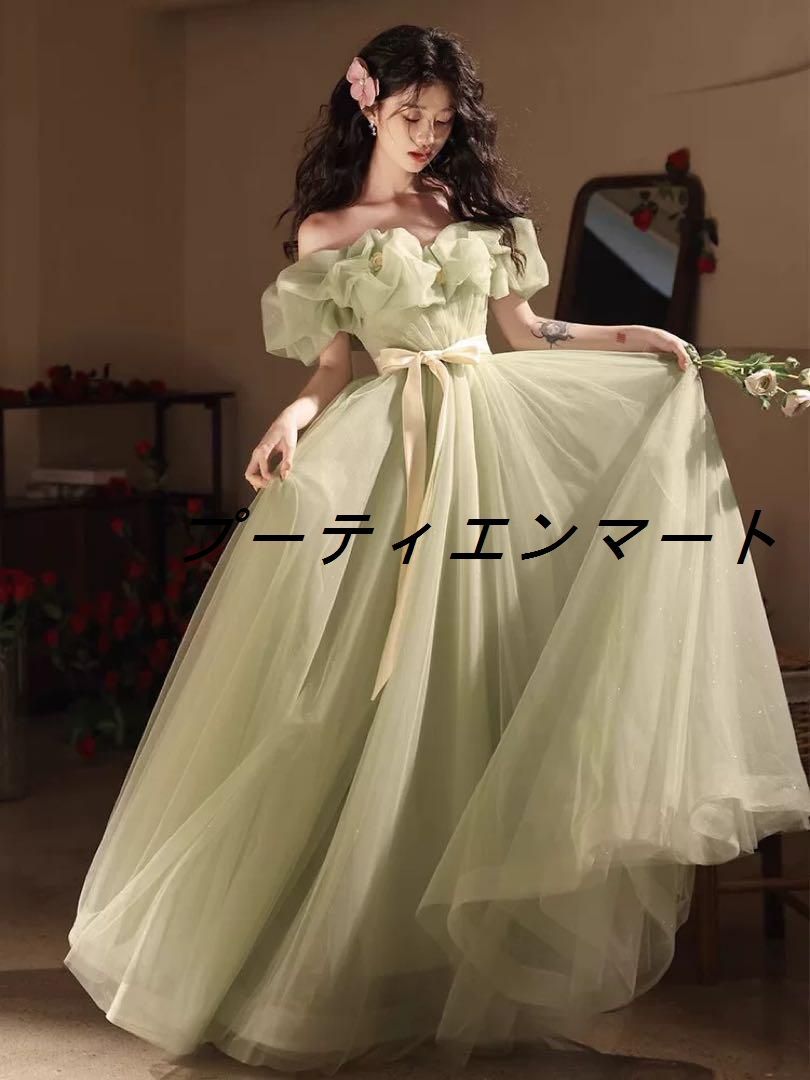 新品 華やかグリーンカラードレス 結婚式に最適！人気デザインvs516