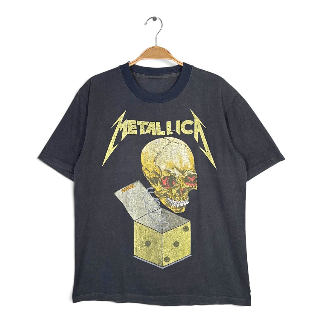90s メタリカ パスヘッド ヴィンテージ Tシャツ スカル ロックTシャツ ブラック シングルステッチ METALLICA PUSHEAD サイズL相当 古着 AB0035