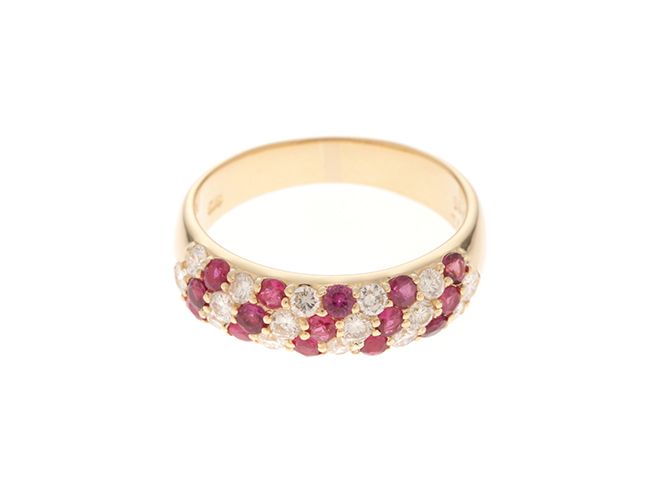 JEWELRY ジュエリー K18YG　ダイヤモンド0.52ct　ルビー0.65ct　重さ4.3g　13号 指輪 レディース【中古】【430】