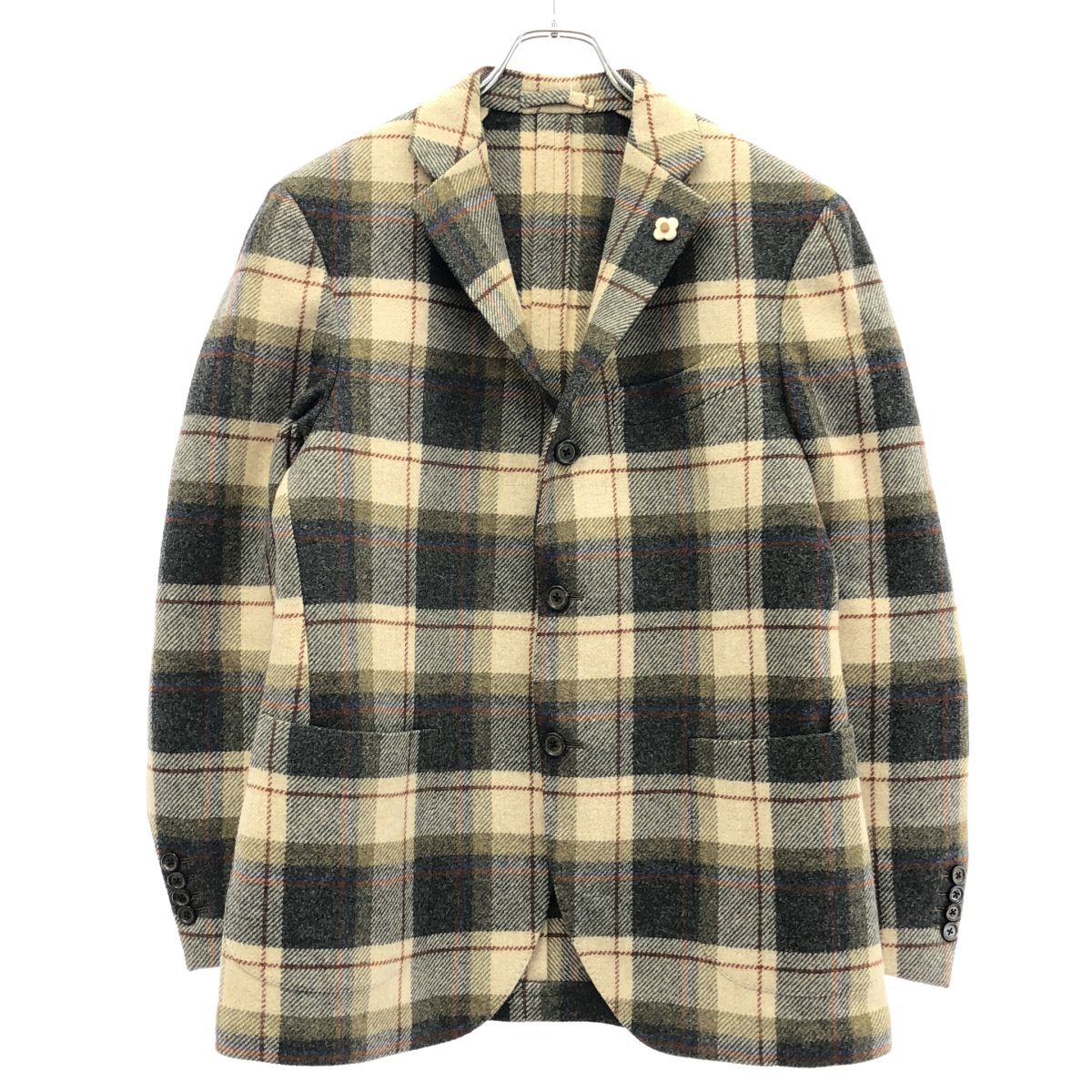 LARDINI ラルディーニ ウールチェック3Bテーラードジャケット ミックス 50