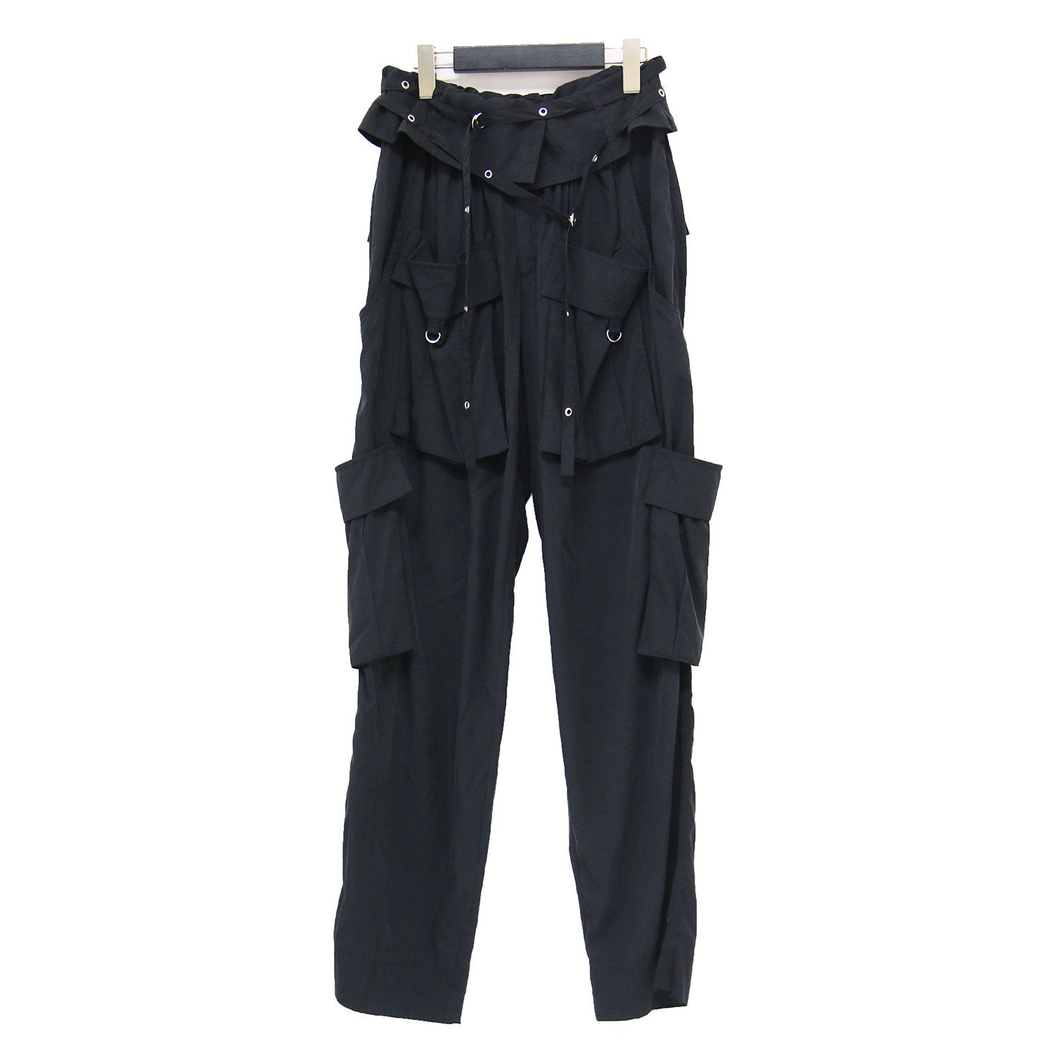 ISABEL MARANT イザベル マラン パンツ ブラック 黒 サイズ:34(XS) | 24秋冬 ウエスト折り返し カーゴ パンツ / HADJA テーパード ギャザー アイレット ベルト | ボトムス ズボン【レディース】【中古】