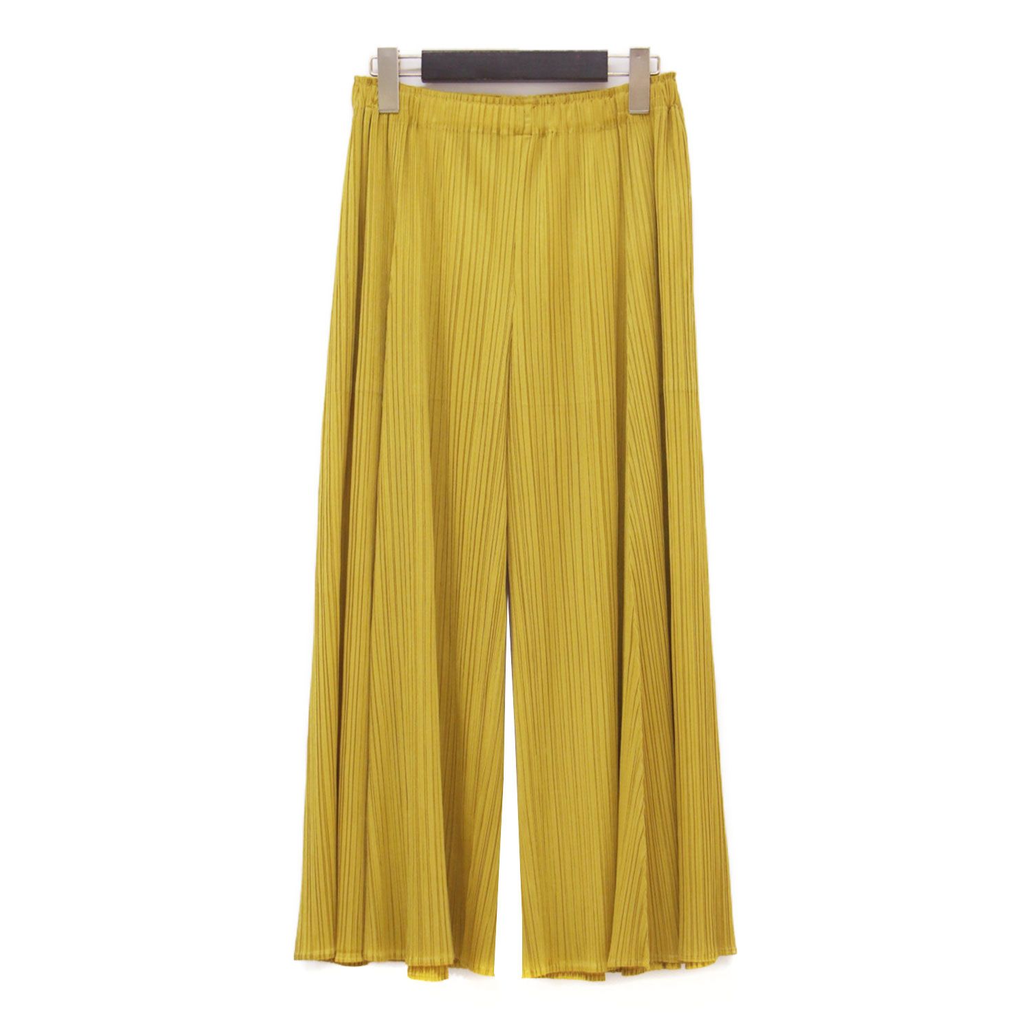 PLEATS PLEASE プリーツプリーズ パンツ イエロー サイズ:2(M) | プリーツ ワイド クロップド パンツ PP13-JF165 / ウエストゴム フレア | ボトムス ズボン 日本製【レディース】【中古】