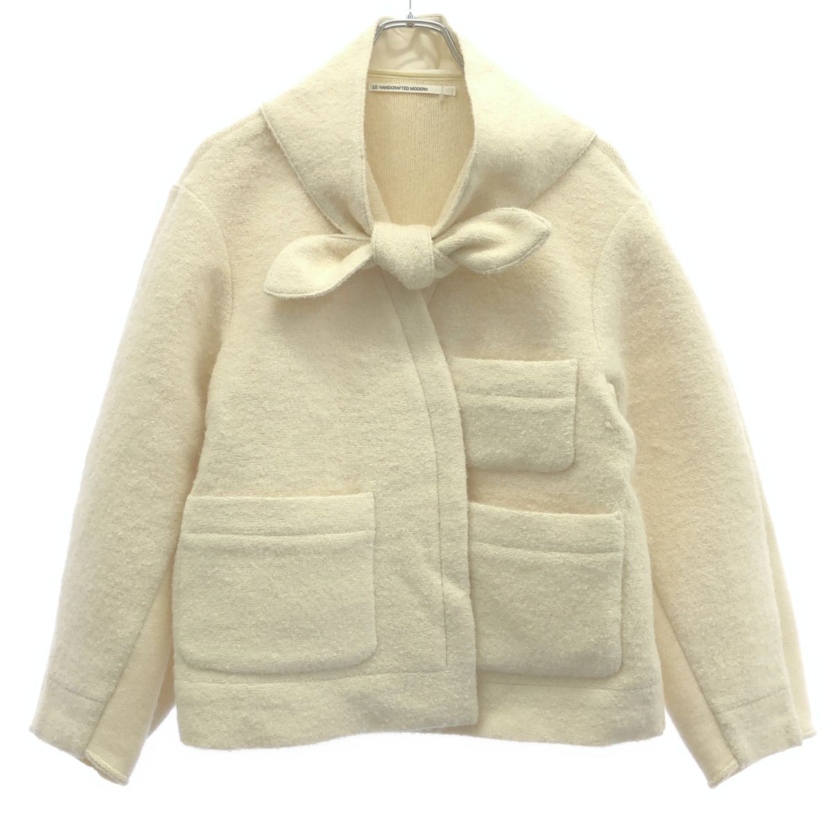 TENNE HANDCRAFTED MODERN テン ハンドクラフテッドモダン 24AW WEAVE AND KNIT NO COLLAR JACKET ニットジャケット ホワイト F