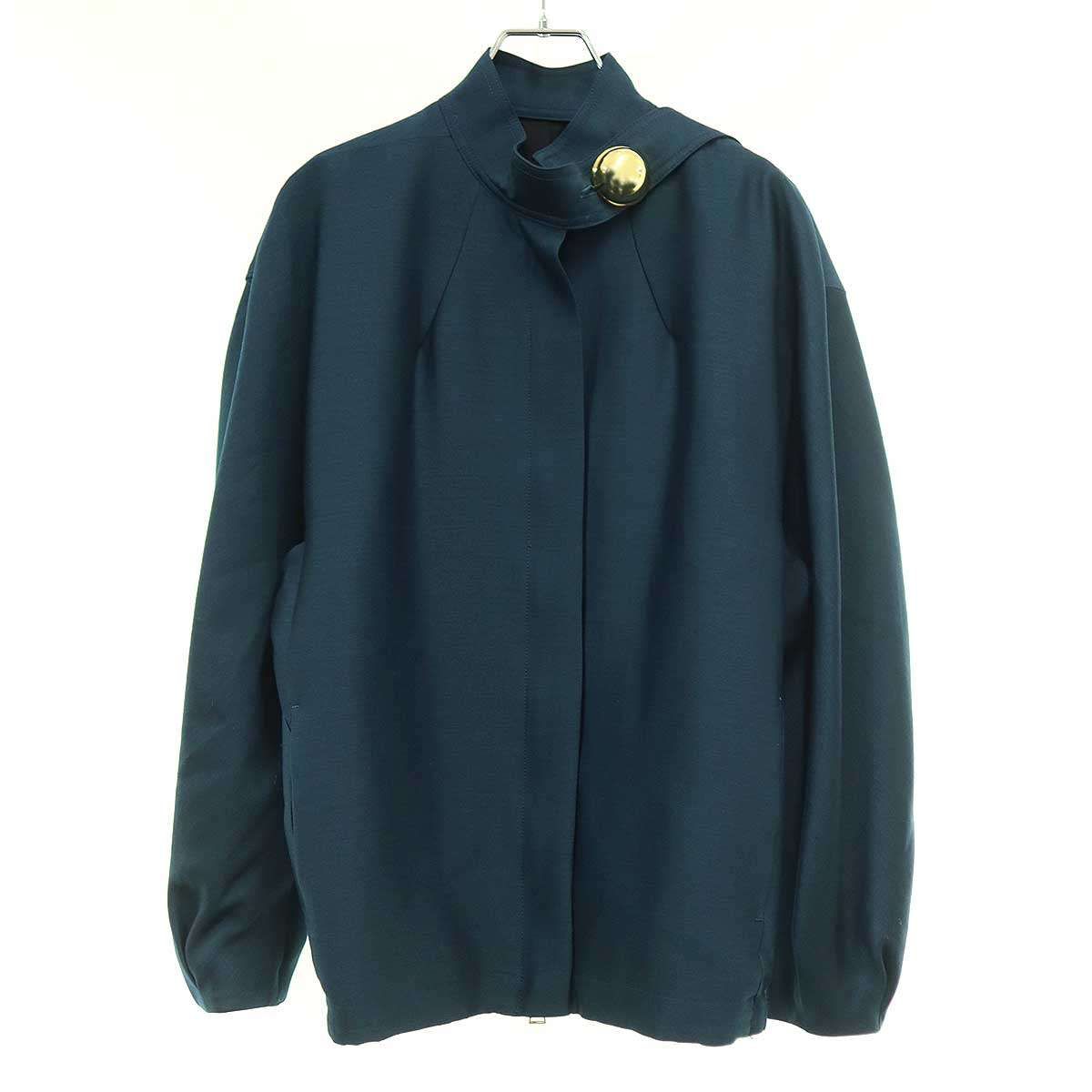 HARUNOBUMURATA ハルノブムラタ 23AW IVANA ROUND SHAPED ZIP UP WOOL BLOUSON ボウタイブルゾン HM23W217-STY02 エメラルド 34