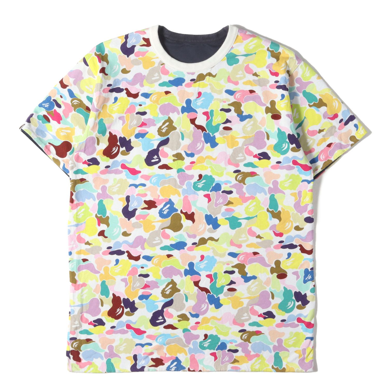 A BATHING APE ア ベイシング エイプ Tシャツ マルチカモ ネイビー サイズ:L | 00s マルチカモ 猿迷彩 リバーシブル Tシャツ | トップス カットソー 半袖【メンズ】【中古】