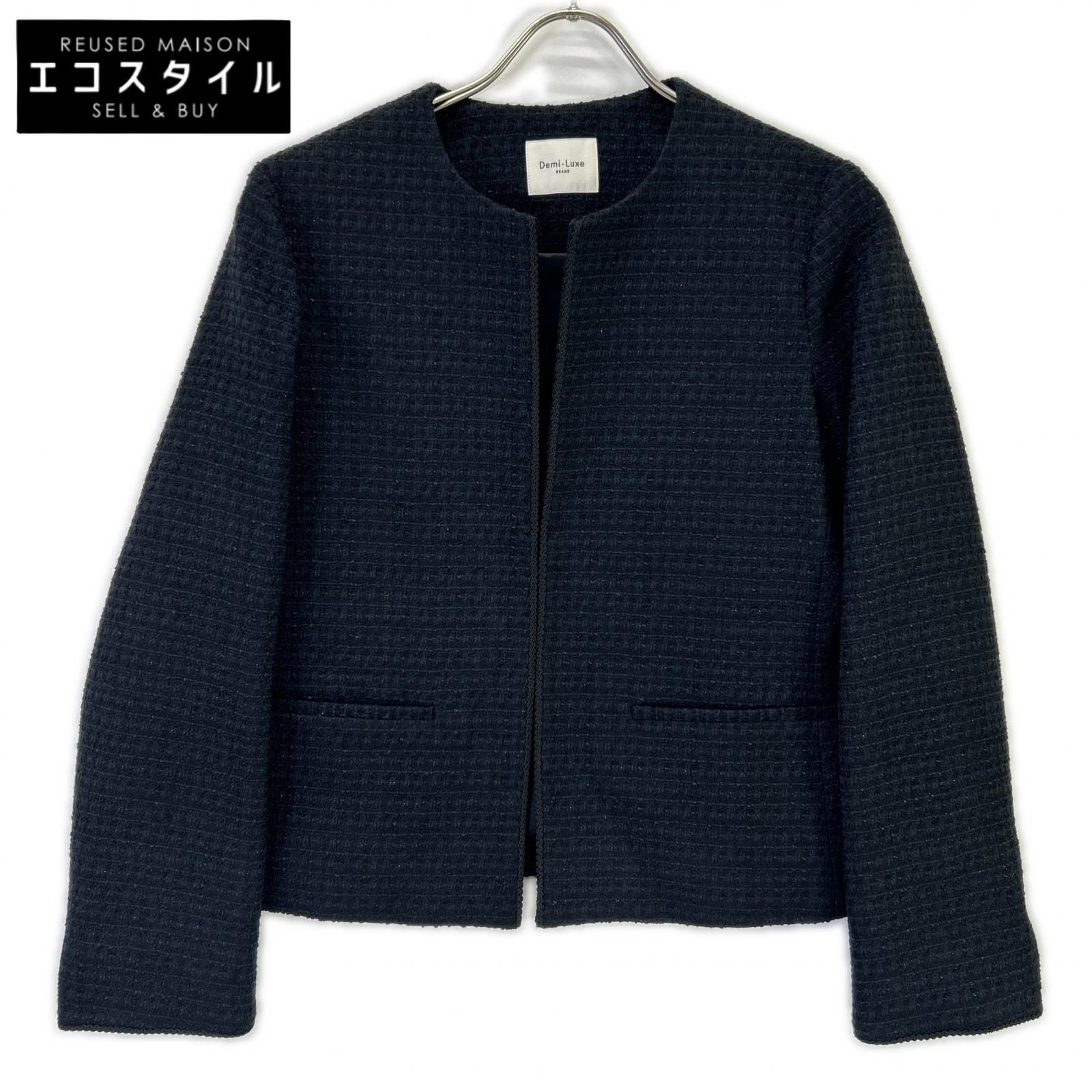 BEAMS　ビームス　24SS ネイビー ツイード クルーネック ジャケット　38