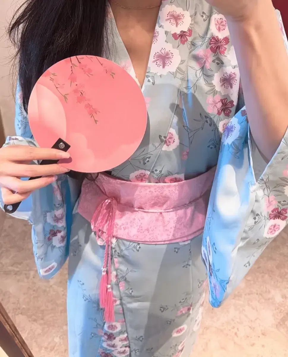 フラワーパータン浴衣着物(ブルー)