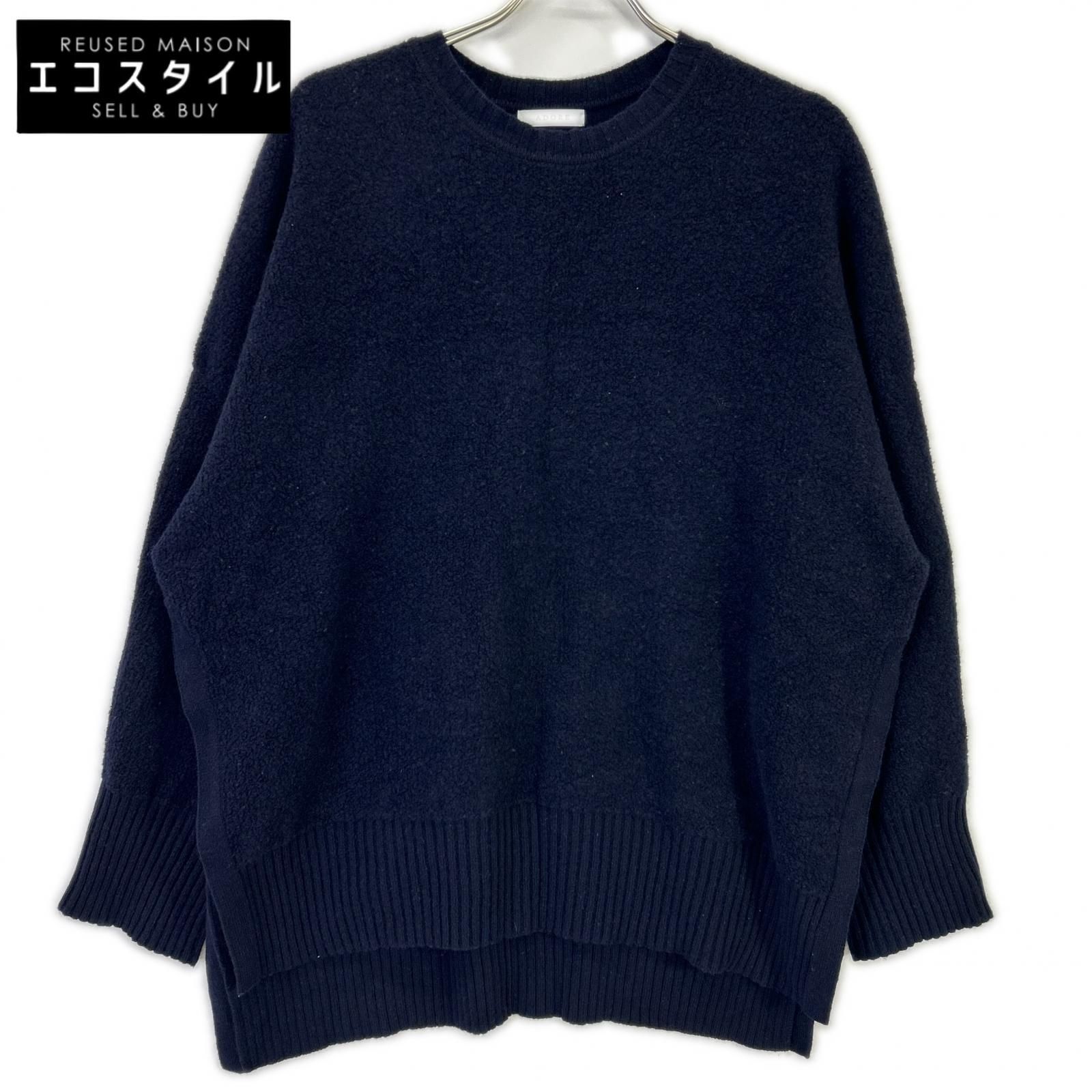 ADORE　アドーア　24AW 531-4270004 ネイビー ウール サイドスリット パイルニットプルオーバー　38