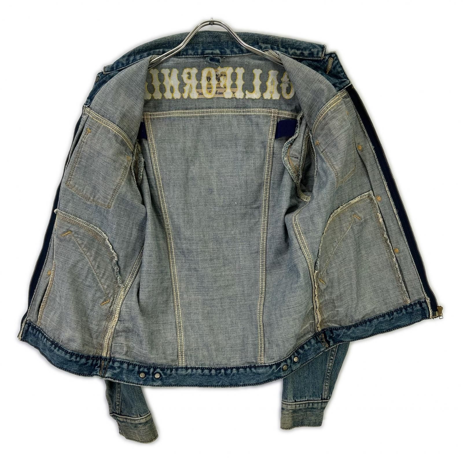 Wrangler ラングラー ブルー カリフォルニア刺繍 ジップ デニム ジャケット S Wrangler ラングラー ブルー カリフォルニア刺繍 ジップ デニム