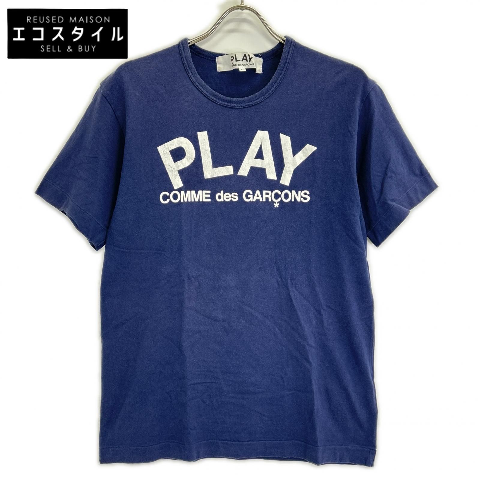PLAYCOMMEdesGARCONS　プレイコムデギャルソン　AZ-T176 ネイビー PLAY LOGO 半袖 T-SHIRT　L