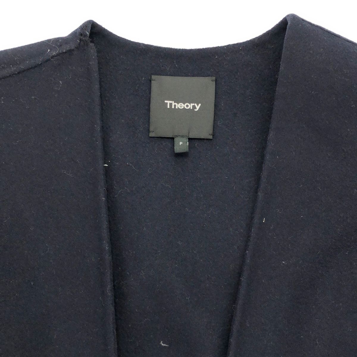 theory セオリー ダブルフェイス ノーカラーロングコート ネイビー P 