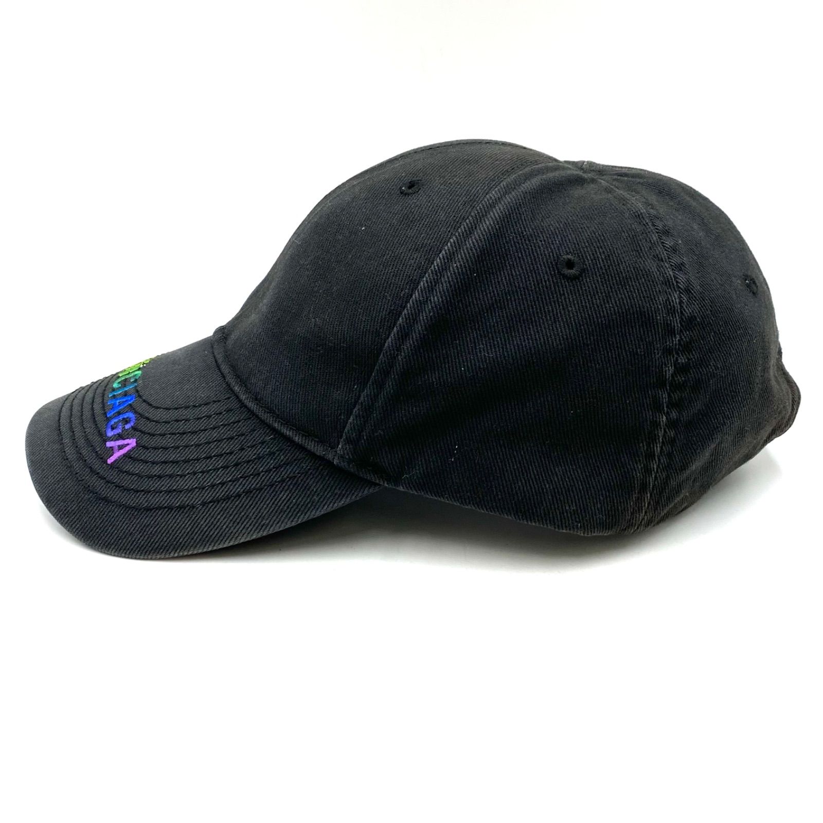 BALENCIAGA ブラックキャップ レインボーロゴ BALENCIAGA バレンシアガ レインボー ロゴ キャップ 帽子 ベースボール