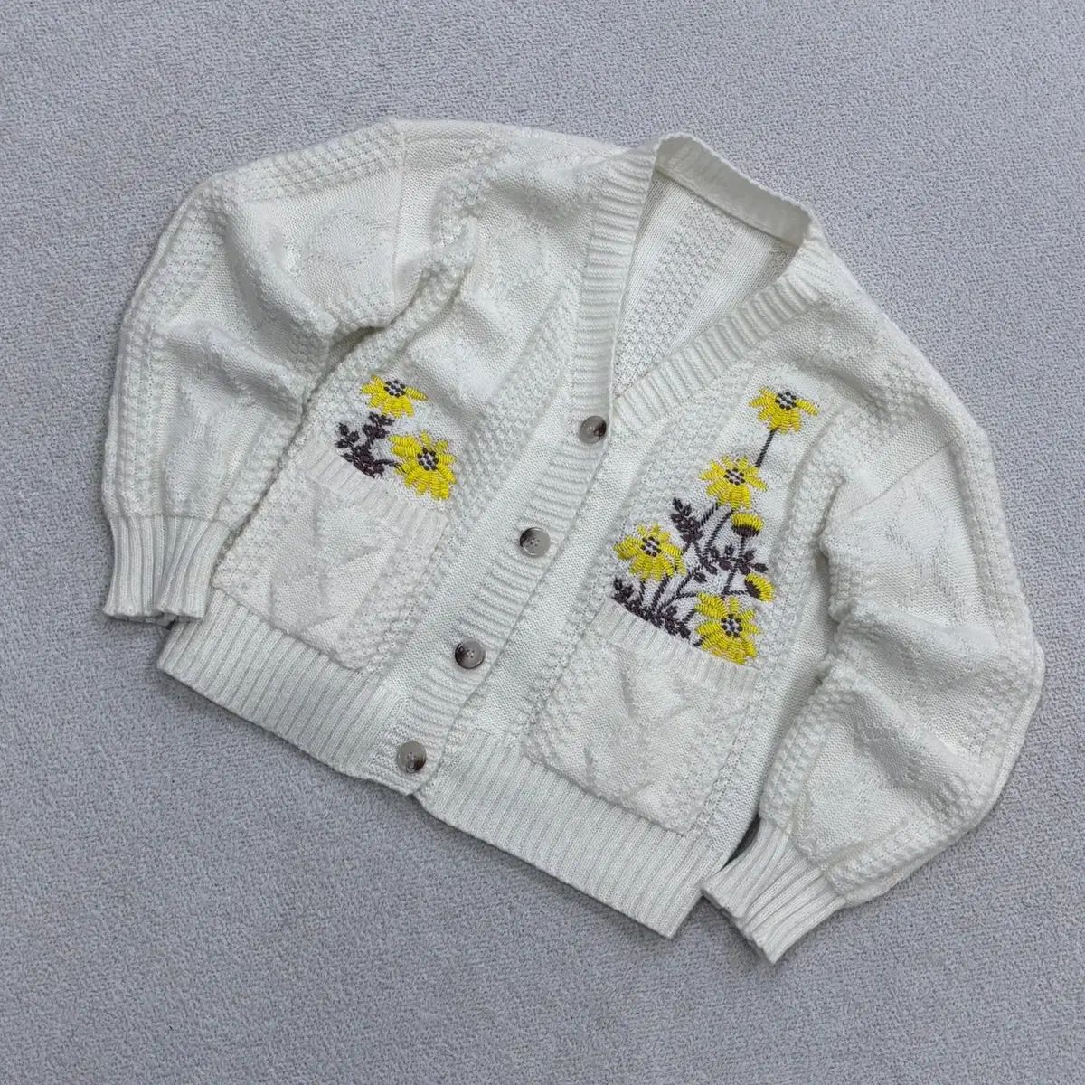 M ヴィンテージ レディース 花刺繍 ニット カーディガン 0512E