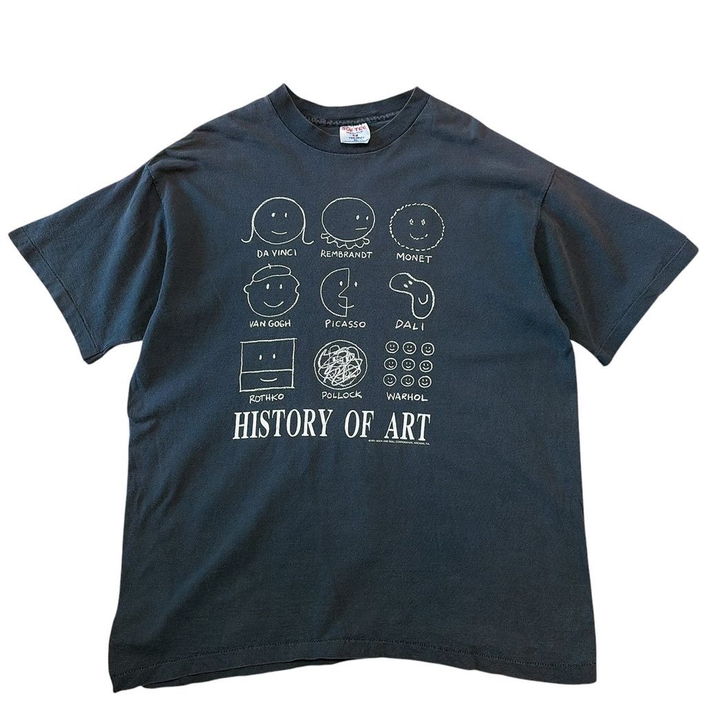 90sビンテージUSA製History Of Artフェード黒アートTシャツ古着 90s HISTORY OF ART アートTシャツ USA製 XL ブラック フェード