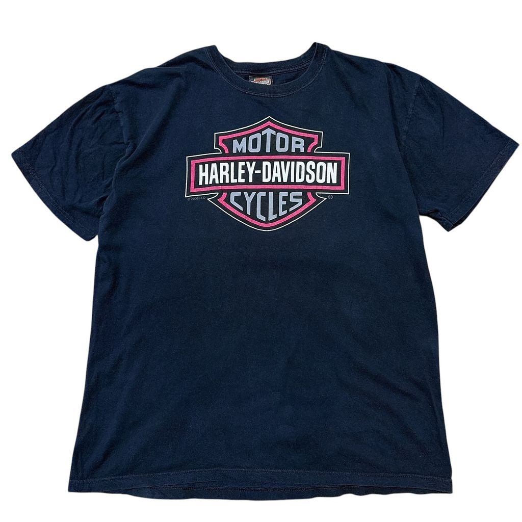 Harley-Davidson Tシャツ 2010年製 ピンクロゴ 両面プリント ブラック L ハーレーダビッドソン バイカー 古着