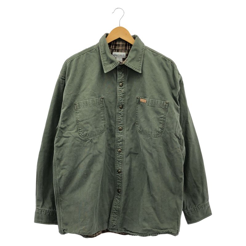 【中古】OLD Carhartt ダックシャツ L グリーン[79]