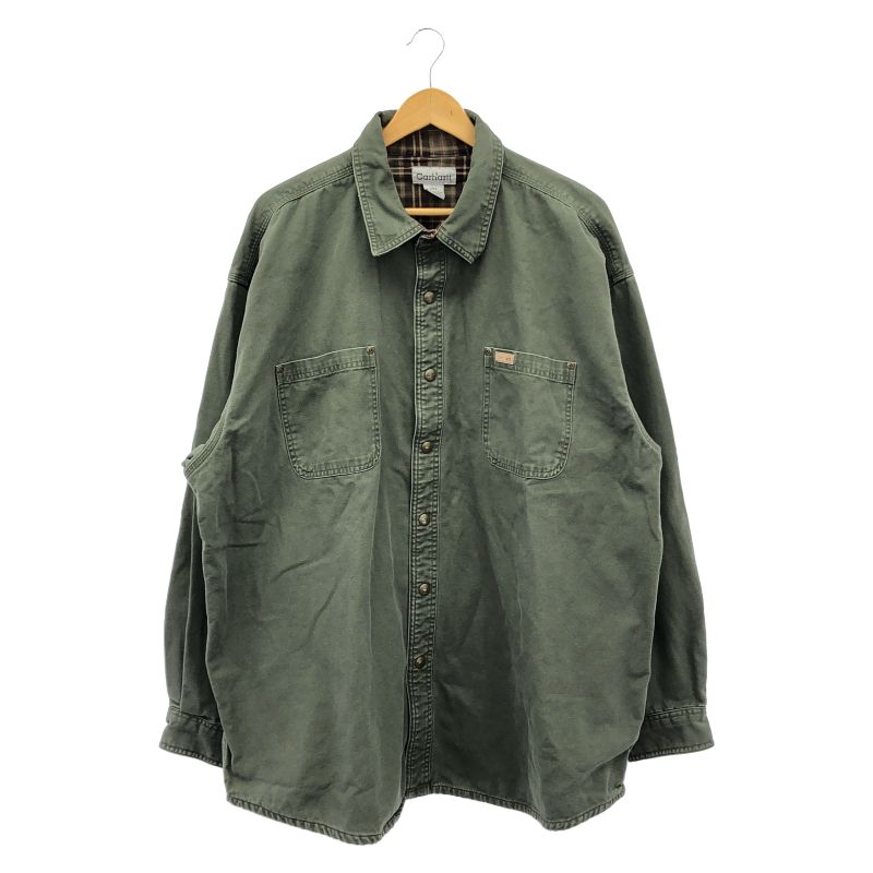 【中古】※ボタン不良 OLD Carhartt ダックシャツ 2XL グリーン[79]
