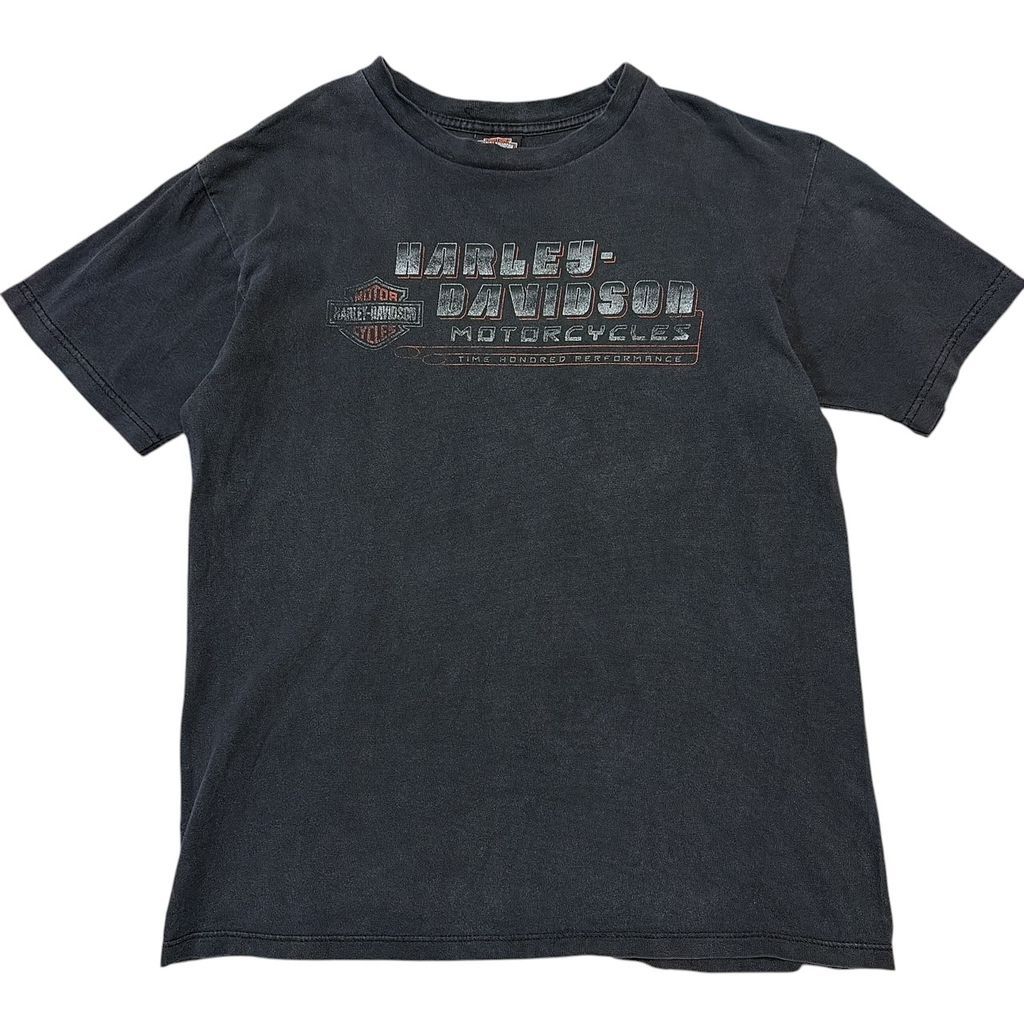 90s USA製 Harley-Davidson ハーレーダビッドソン ファイヤーパターン Tシャツ ブラック L　フェード　スミクロ
