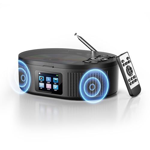 Desobry CDプレーヤーBluetooth送受信対応 CDラジオ 3000mAh充電式バッテリー付き デュアルスピーカー内蔵 USBメモリ・AUX入力機能 +10 スキップ・A-Bリピート・ランダム再生5EQエフェクトMP3・CDＲ対応 0394ea71