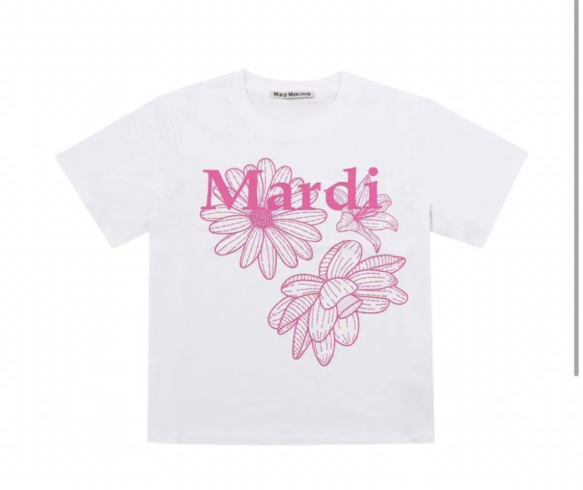 マルディメクルディ トリプル フラワー スリム Tシャツ 白 ピンク