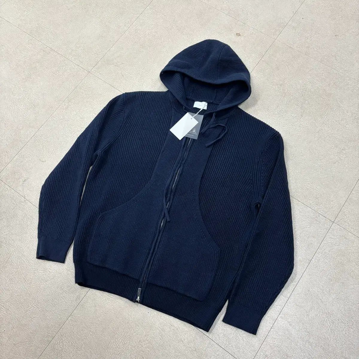 Heai ネイビー ニット フードジップアップ