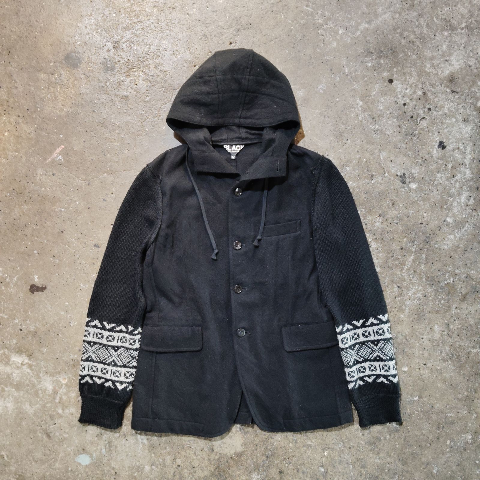 BLACK COMME des GARCONS 12aw 袖ニット切替フーデッドジャケット ブラックコムデギャルソン 2012aw AD2012