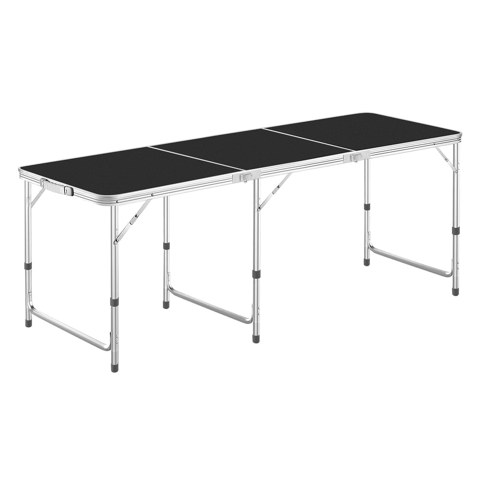 DesertFox キャンプテーブル アウトドア テーブル 折りたたみ 120CM/180CM 単品/セット 3段階高さ調整可能 ピクニック レジャー キャンプ用 折畳み コンパクト 収納 簡単組立 008 (ブラック,180cm) 97321d62